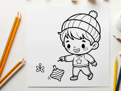 Cute child in winter hat and pajamas holding dreidel vector illustration
