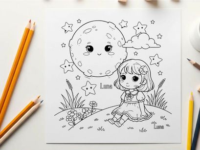Cute girl with moon face vector illustration flat design