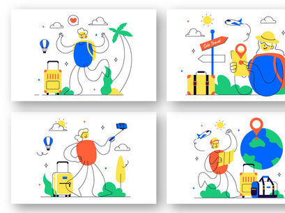 10 Solo Travel Vector Illustration