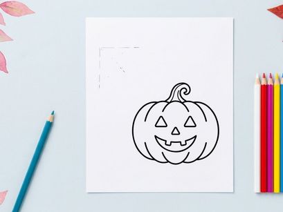 Halloween pumpkin jack-o-lantern line art. Spooky carved gourd icon for holiday design.