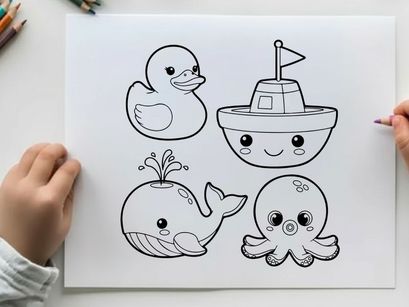 Cute sea animals set flat design vector illustration