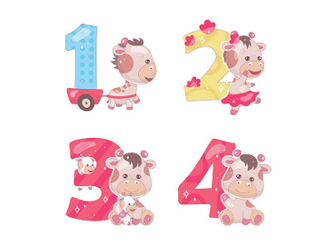 Cute numbers with baby giraffe cartoon illustrations set preview picture