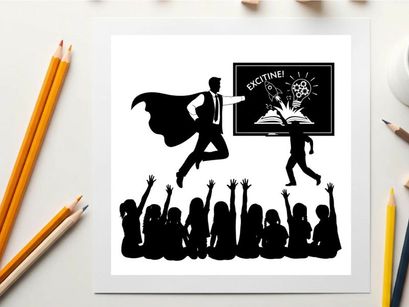 Silhouette of a superhero saving a man with a sign