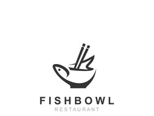 Fish Bowl logo with Chopstick, Japanese restaurant Poke Sushi Seafood unique design
