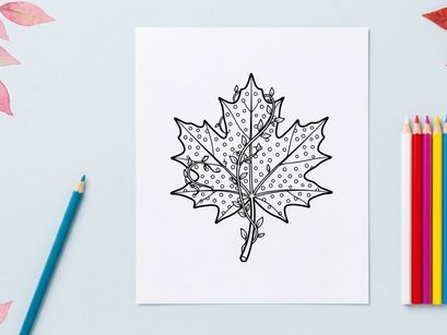 Close-up of a detailed maple leaf with water droplets. Autumn nature scene with vibrant foliage and fresh morning atmosphere.