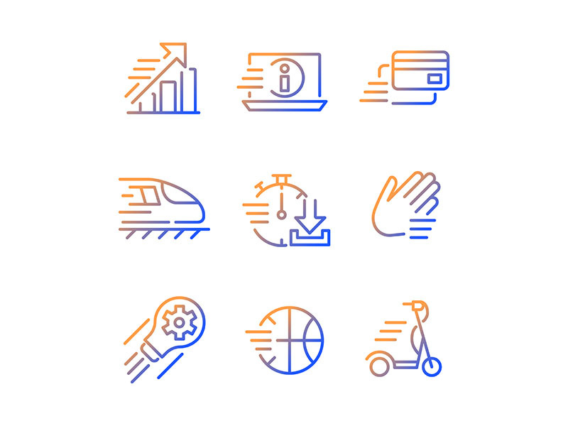 Moving objects gradient linear vector icons set