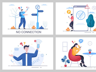 12 Lost Wireless Connection Vector Illustration