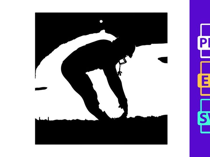 Man bending down in a field at sunset with a serene and peaceful atmosphere
