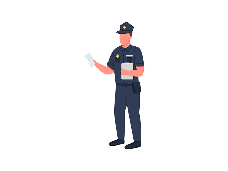 Policeman with penalty ticket flat color vector faceless character