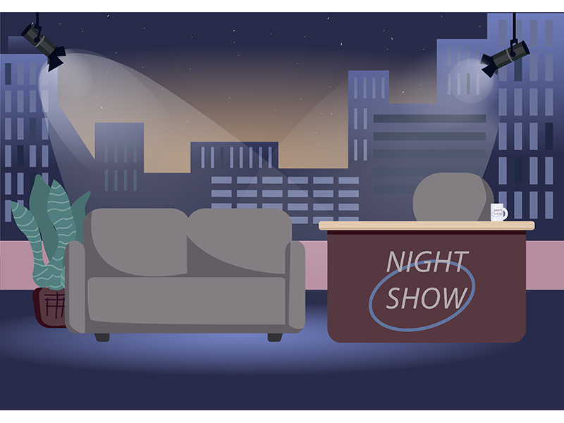 Empty chat show studio flat color vector illustration