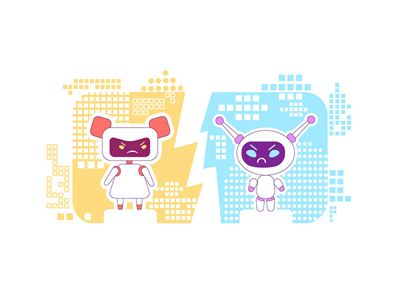 Good and bad bots thin line concept vector illustration
