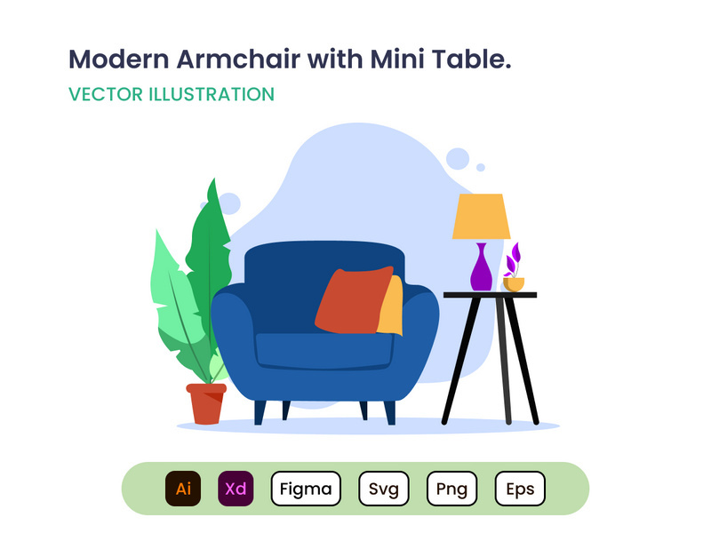 Modern Armchair with Mini Table
