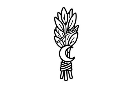 Hand-drawn Halloween laurel wreath with crescent moon. Spooky hand-drawn vector garland for seasonal party decor and invitations.