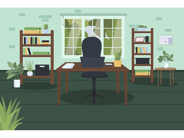 Modern home office flat color vector illustration preview picture