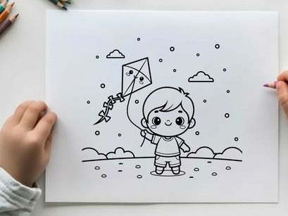 Cute child fishing with kite vector illustration flat design
