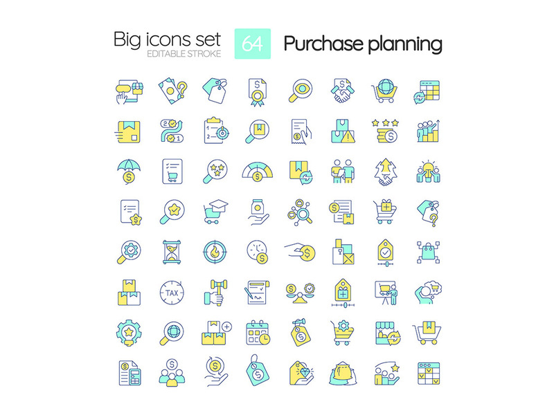 Purchase planning RGB color icons set