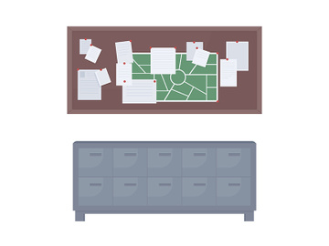Filing cabinet and cork board semi flat color vector objects preview picture