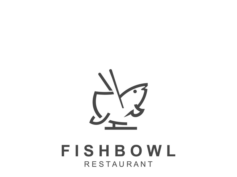 Fish Bowl logo with Chopstick, Japanese restaurant Poke Sushi Seafood unique design