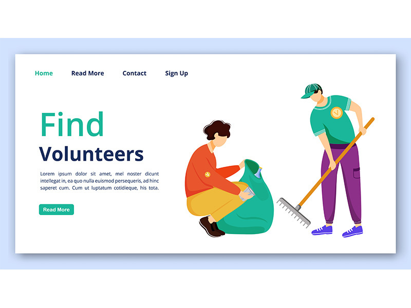 Find volunteers landing page vector template