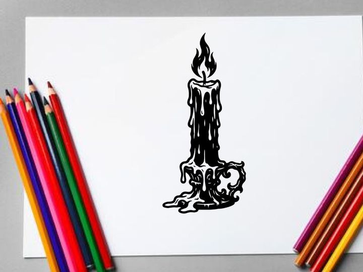 Black Gothic Candle Illustration with Dripping Wax and Flames