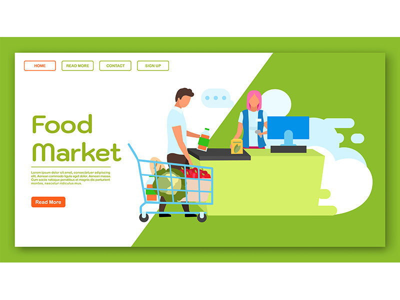 Food market landing page vector template