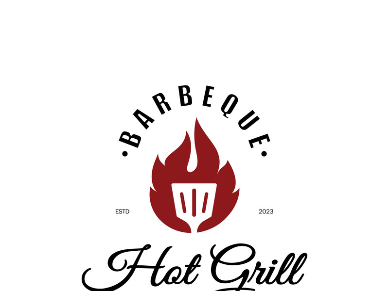 Simple Barbecue Vintage hot grill, with crossed flames and spatula. Logo for restaurant, badge, cafe and bar.vector