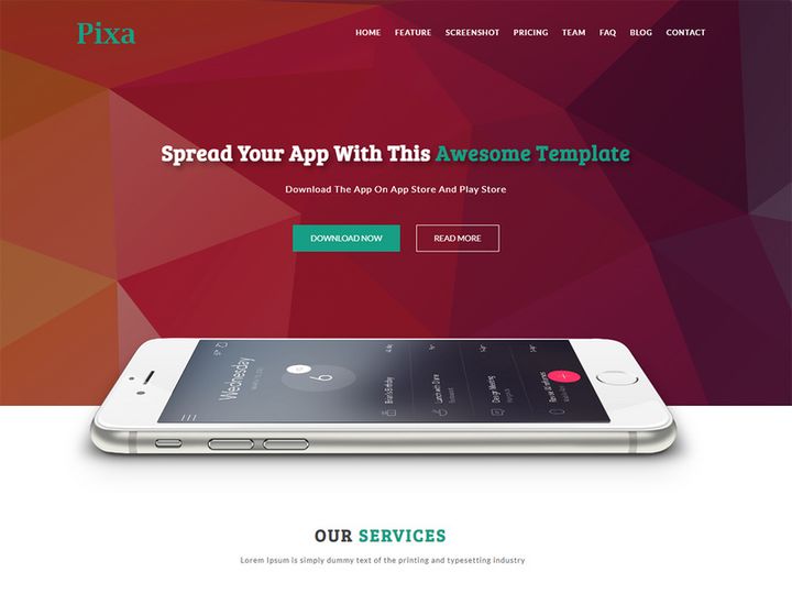 Pixa Mobile App Landing Page Template