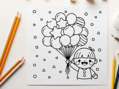 Child holding colorful balloons vector illustration flat design