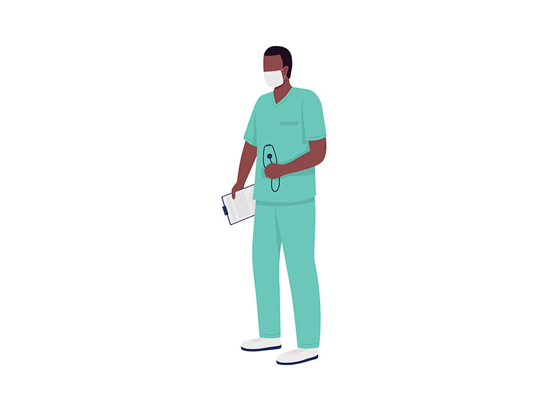 African american surgeon flat color vector faceless character