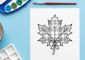 Close-up of a detailed maple leaf drawing. Artistic botanical illustration for nature and design projects.