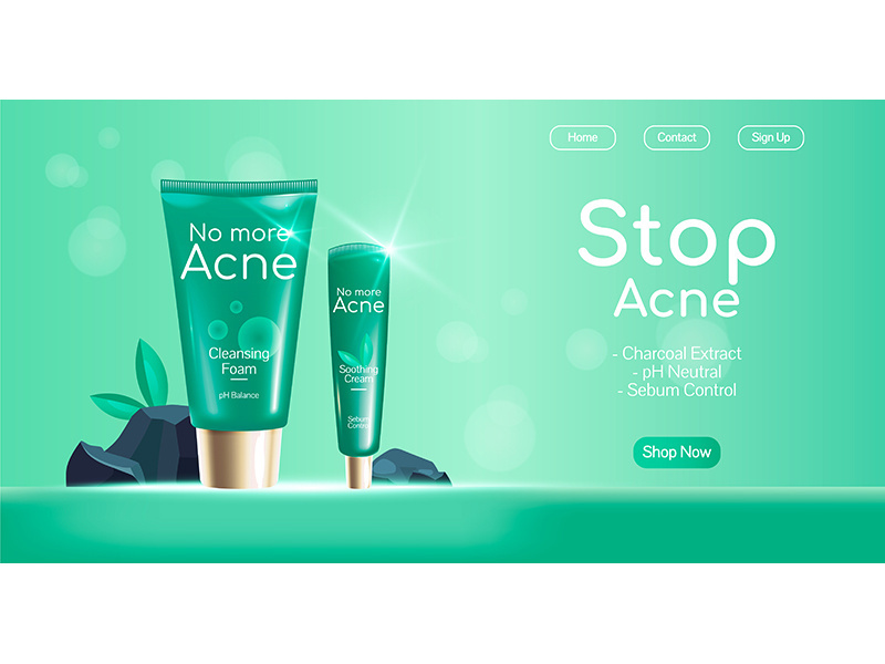 Stop acne realistic vector landing page template