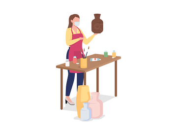 Woman painting clay vase flat color vector faceless character preview picture