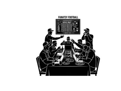 Fantasy football silhouette of friends drafting team