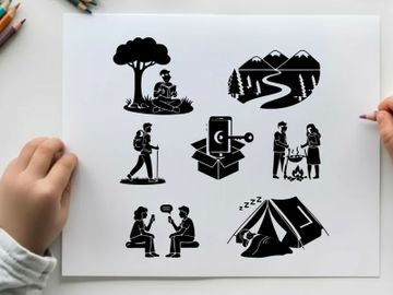 Silhouette illustrations of people camping and outdoor activities silhouette preview picture