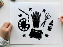 Silhouette of art supplies on a white background silhouette