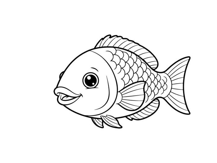 Happy cartoon fish swimming vector illustration flat design