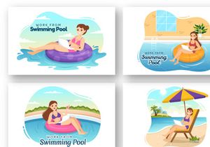 12 Work From Swimming Pool Illustration