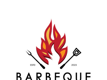 Smoke and BBQ Barbecue Vintage hot grill, with crossed flames and spatula. Logo for restaurant, badge, cafe and bar.vector preview picture