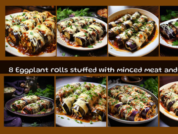 Eggplant rolls stuffed with minced meat, cheese and tomato sauce preview picture