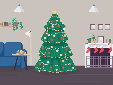 Christmas at home flat color vector illustration preview picture