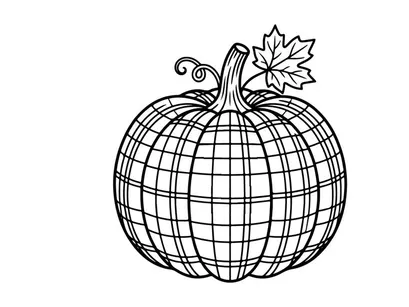 Ilustração de arte em linha de abóbora xadrez. Abóbora de outono desenhada à mão com padrão xadrez.