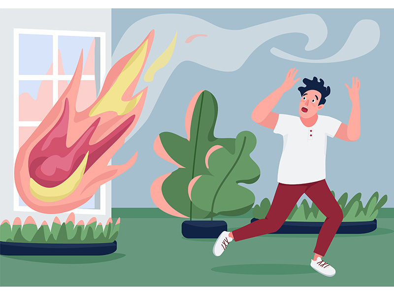House fire flat color vector illustration