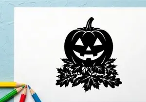 Halloween Pumpkin Jack-o'-lantern with Leaves for Fall Decor