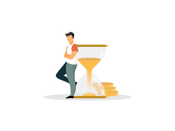 Man, person, human, businessman, male, ceo, adult leaning on sandglass flat vector illustration preview picture
