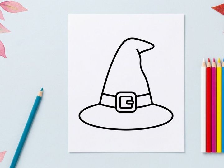 Simple witch hat icon for Halloween design. Minimalist sorcerer hat vector illustration for costumes and magic themes.