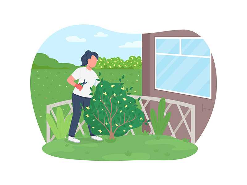 Garden work 2D vector web banner, poster