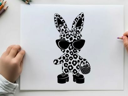 Silhouette of a leopard print bunny with sunglasses