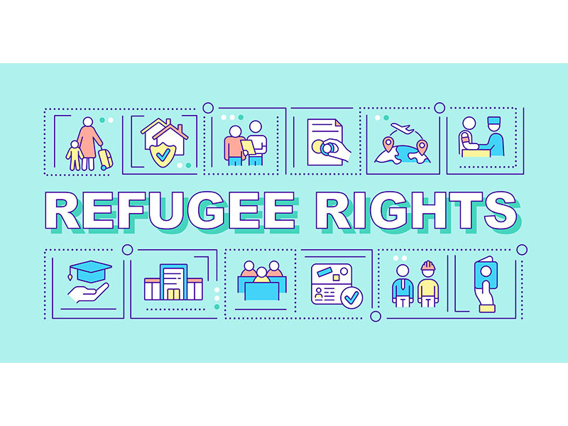 Refugee rights word concepts blue banner