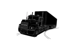 Silhouette of a semi truck on the road