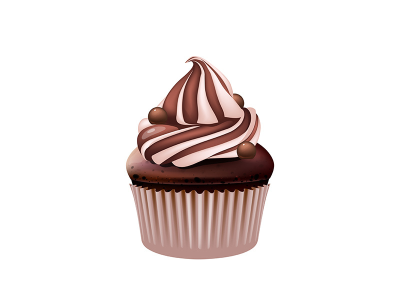 Chocolate cupcake, delicious creamy muffin realistic vector illustration